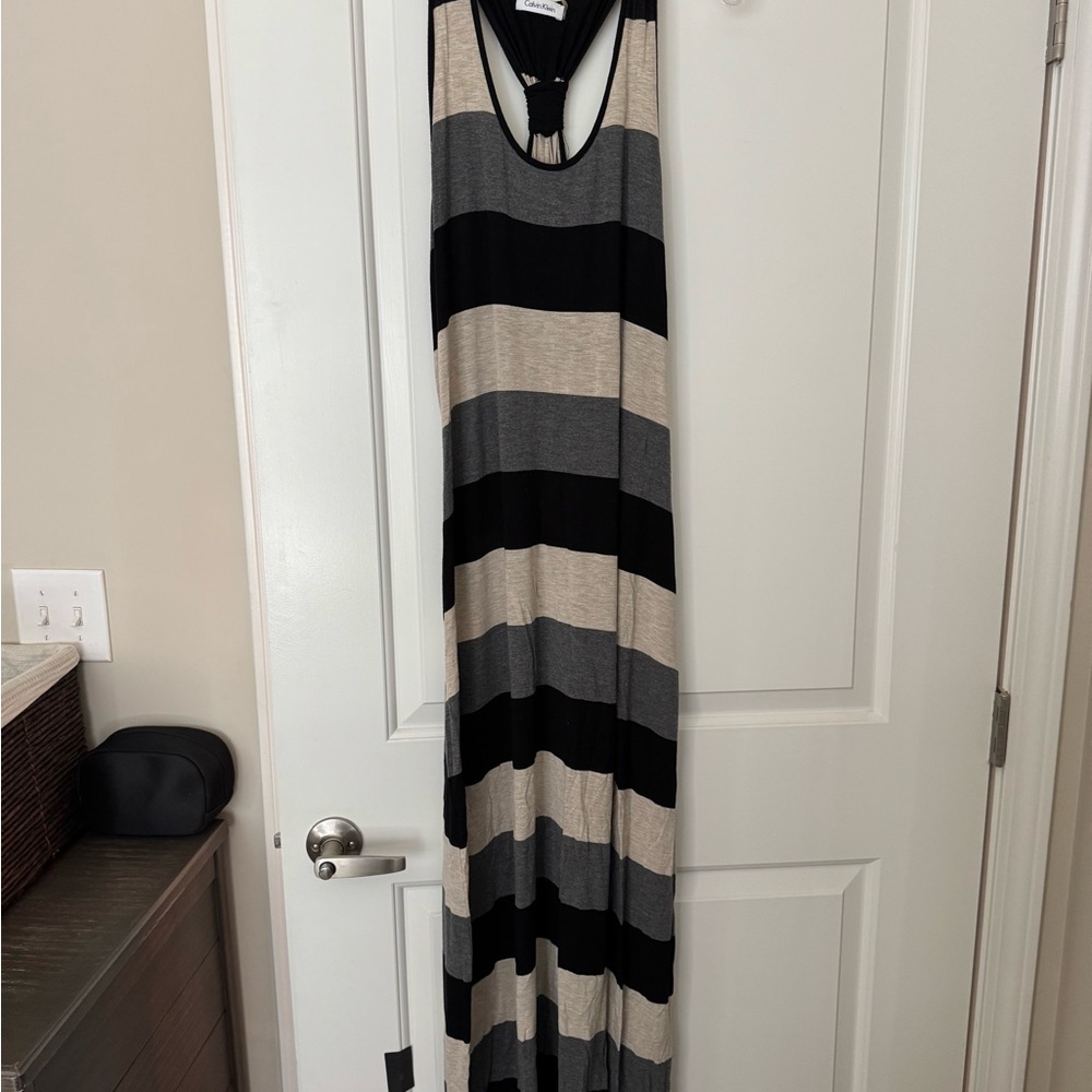 Calvin Klein Striped Black and Gray Maxi Dress